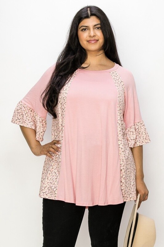 PLUS SIDE AND RUFFLE CONTRAST TOP