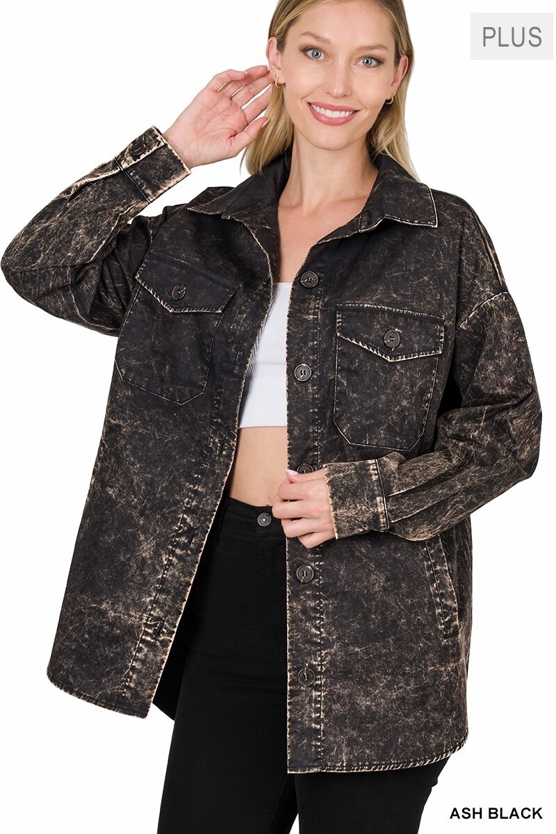 PLUS PREMIIUM COTTON WOVEN VINTAGE WASHED SHACKET