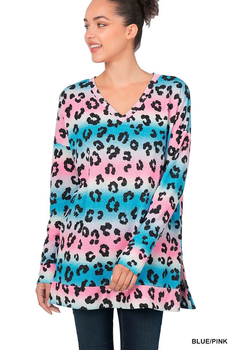 JACQUARD LEOPARD PRINT LONG SLEEVE TOP