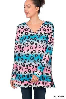 JACQUARD LEOPARD PRINT LONG SLEEVE TOP