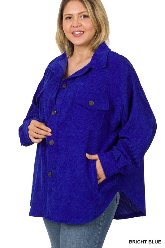 PLUS OVERSIZED CORDUROY BUTTON FRONT SHACKET