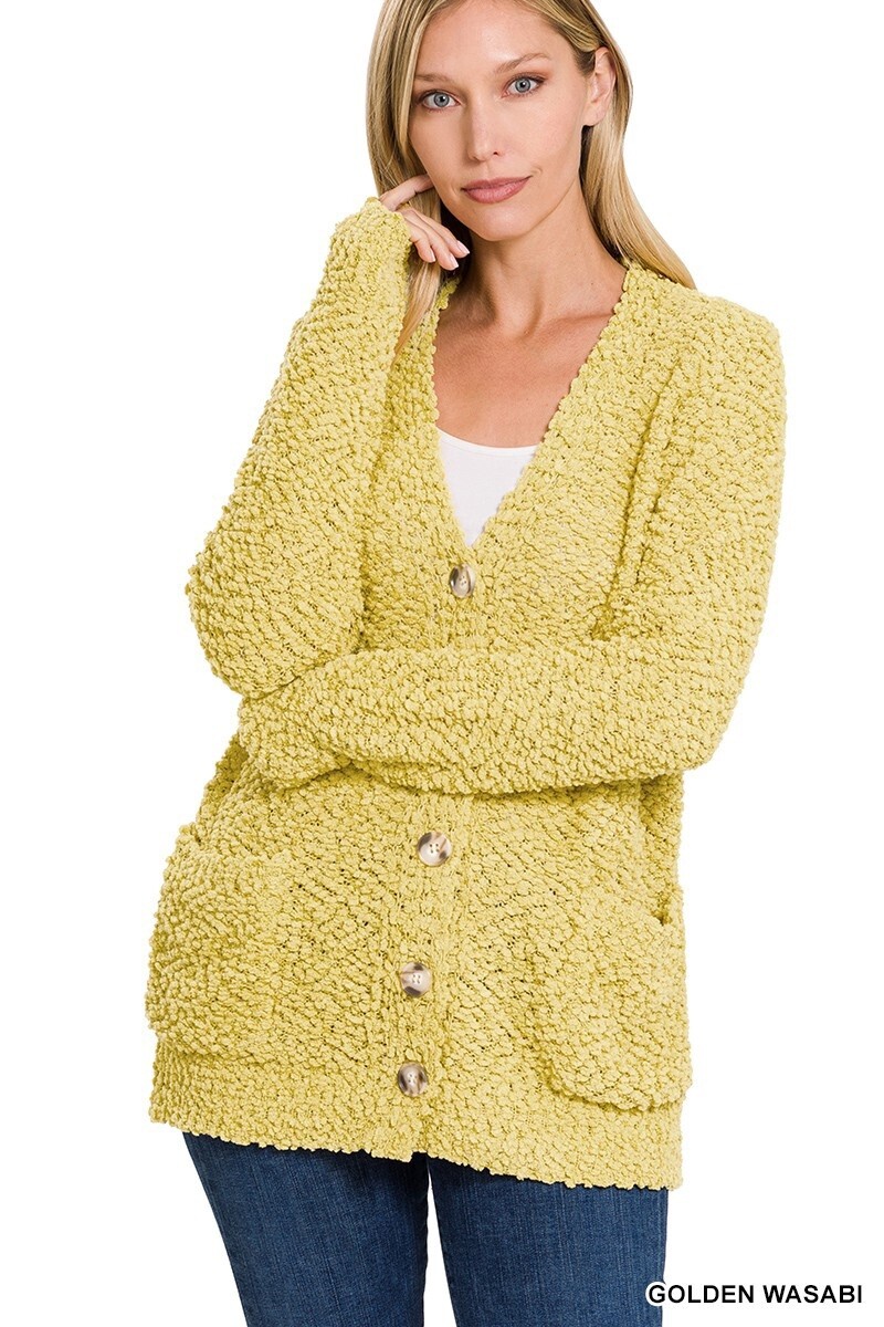 LONG SLEEVE POPCORN BUTTON DOWN CARDIGAN