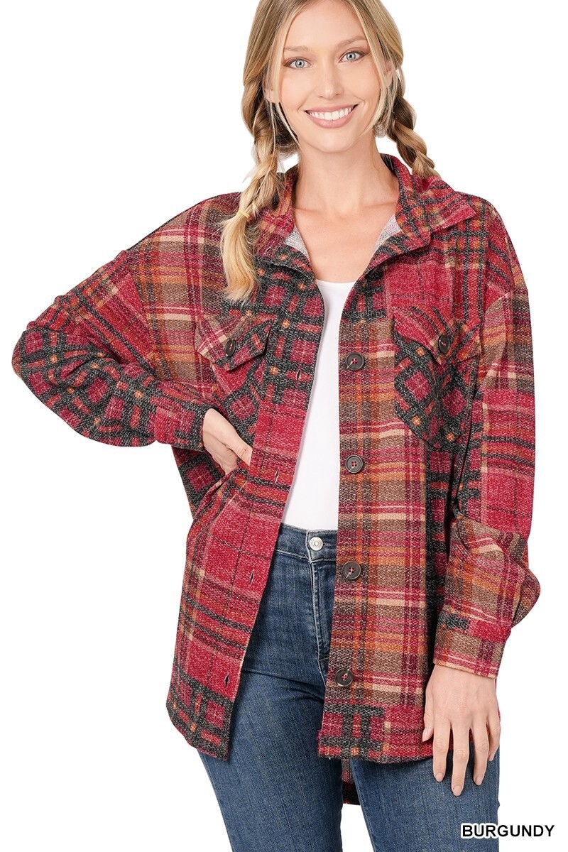 JACQUARD OVERSIZE PLAID SHACKET WITH POCKETS