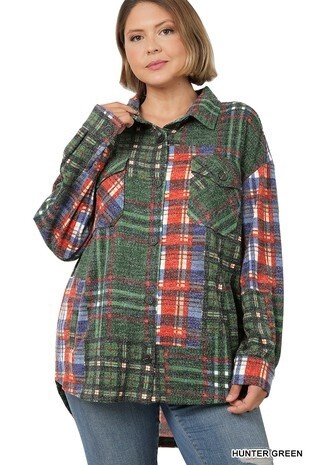 PLUS JACQUARD OVERSIZE PLAID SHACKET WITH POCKETS