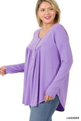 PLUS HENLEY NECK WITH YOKE SHIRRING TOP