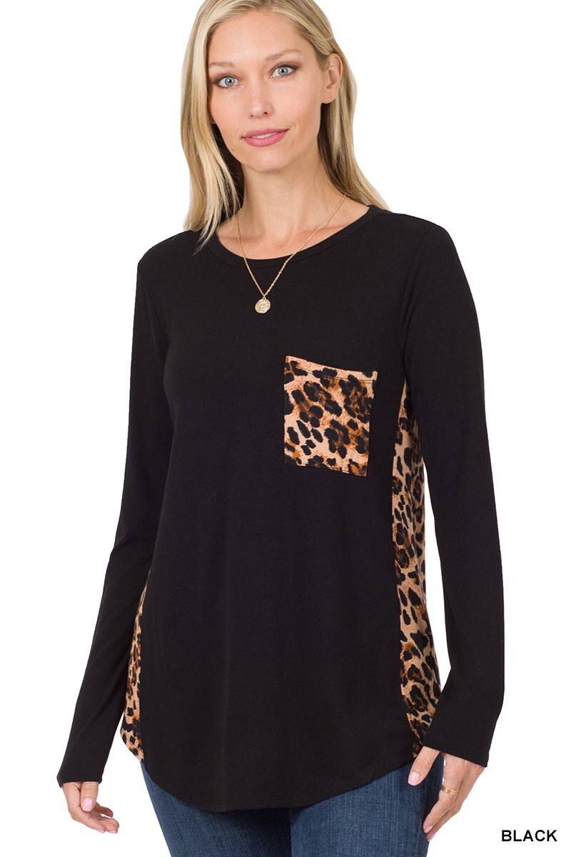 CONTRAST SIDE PANEL LEOPARD FRONT POCKET TOP