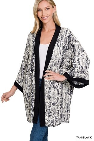 SNAKESKIN PRINT OPEN FRONT KIMONO CARDIGAN