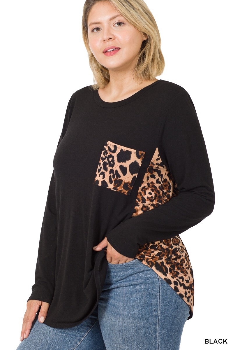 PLUS CONTRAST SIDE PANEL LEOPARD FRONT POCKET TOP