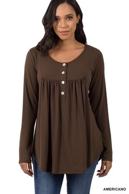 HENLEY NECK WITH YOKE SHIRRING TOP