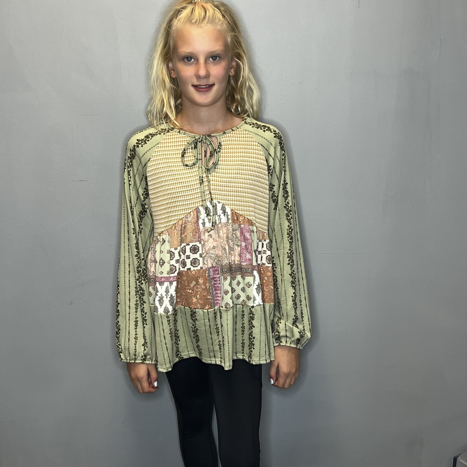 Green Patchwork Blouse