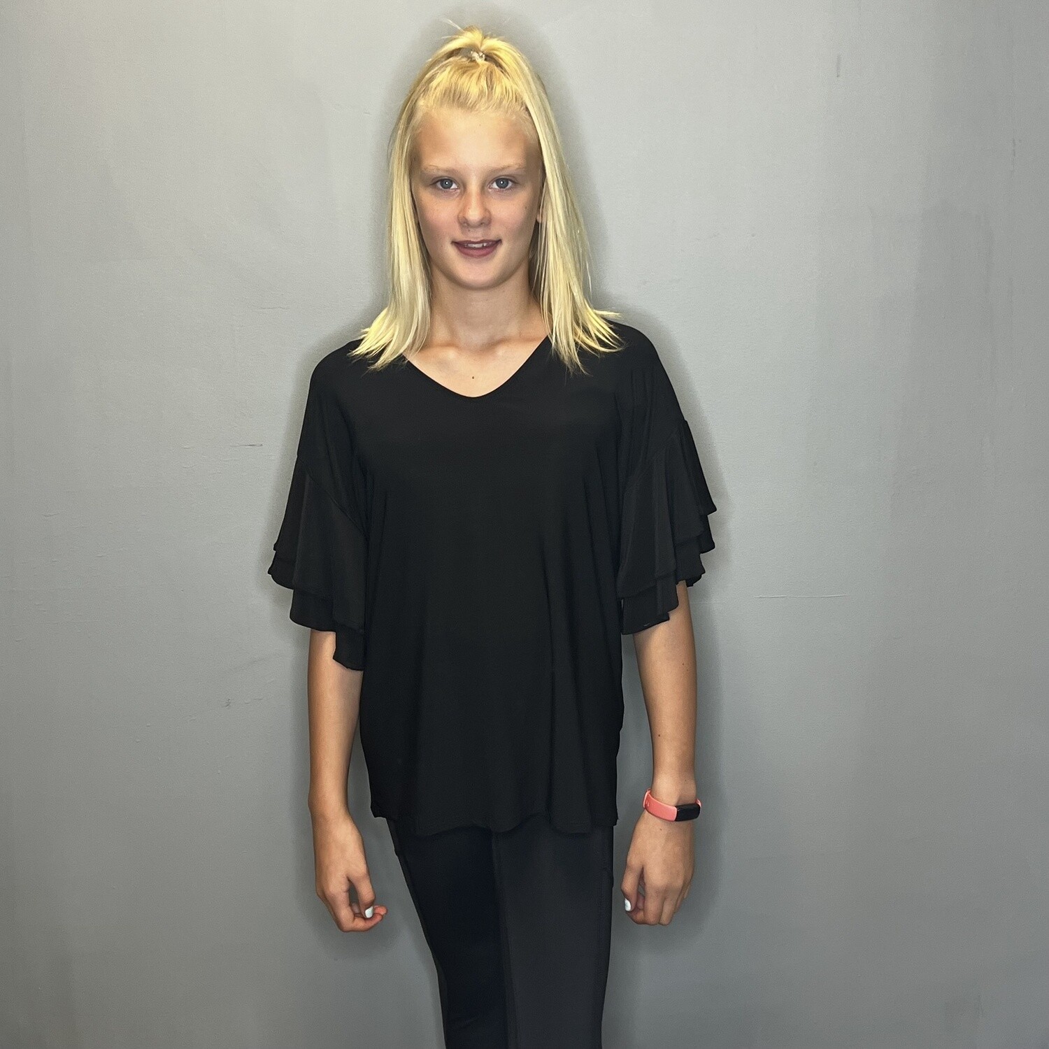 Small Black Ruffle Sleeve Blouse