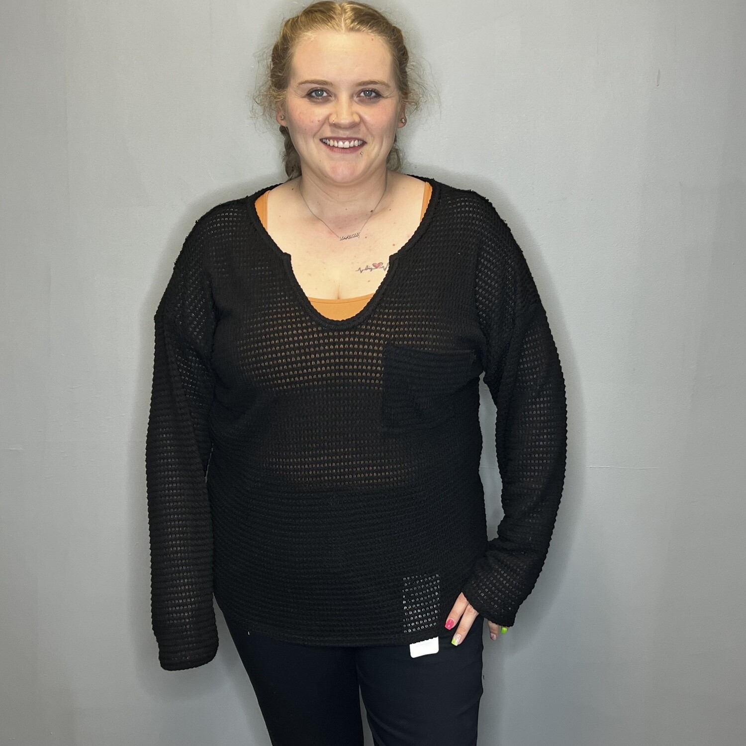 Black Waffle Knit Sweater