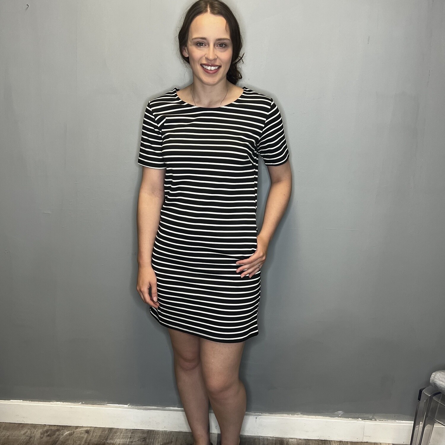 Black Stripped Short Sleeve Dress