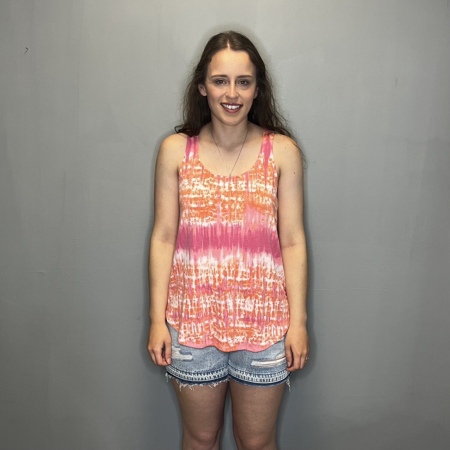 PRINT SLEEVELESS ROUND NECK &amp; HEM TOP