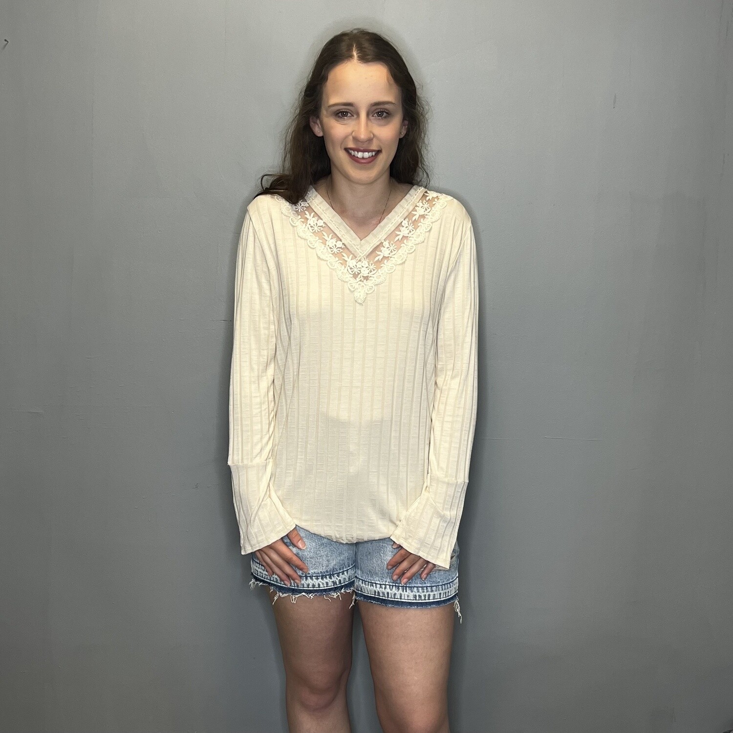 Medium Long Sleeve Lace V-Neck