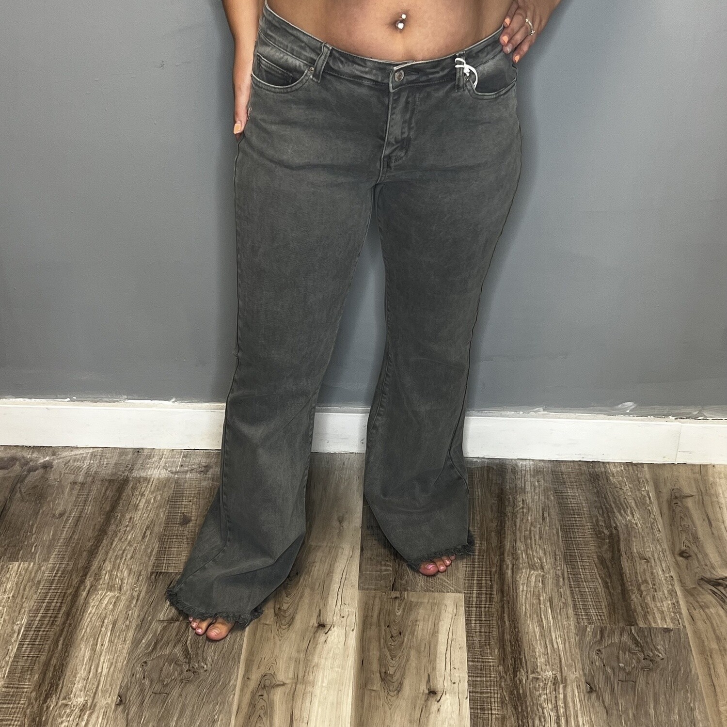 Acid Washed Black Bootcut Pants