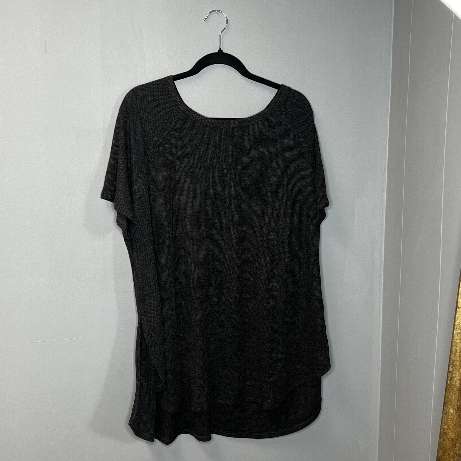 Plus Melange Baby Waffle Short Sleeve Top, Size: 1X, Colour: Black