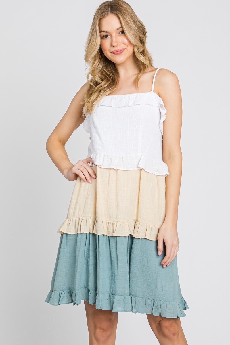 Color Block Ruffle Tiered Dress