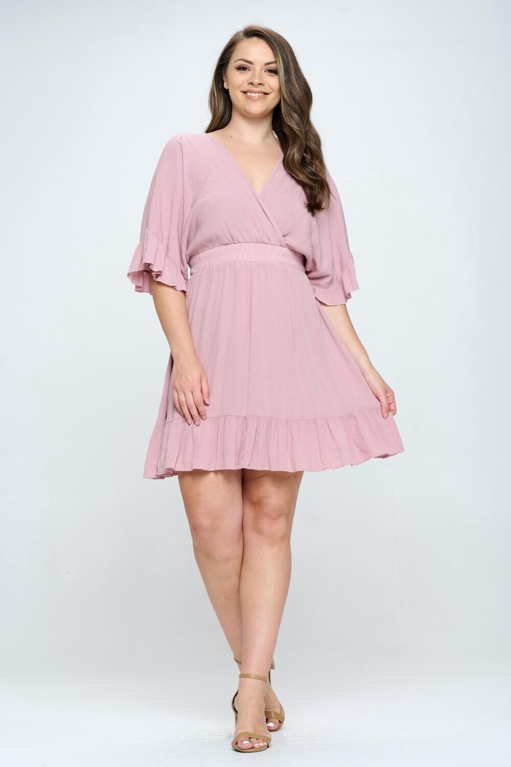 Plus Size Surplice Ruffled Detail Dress
