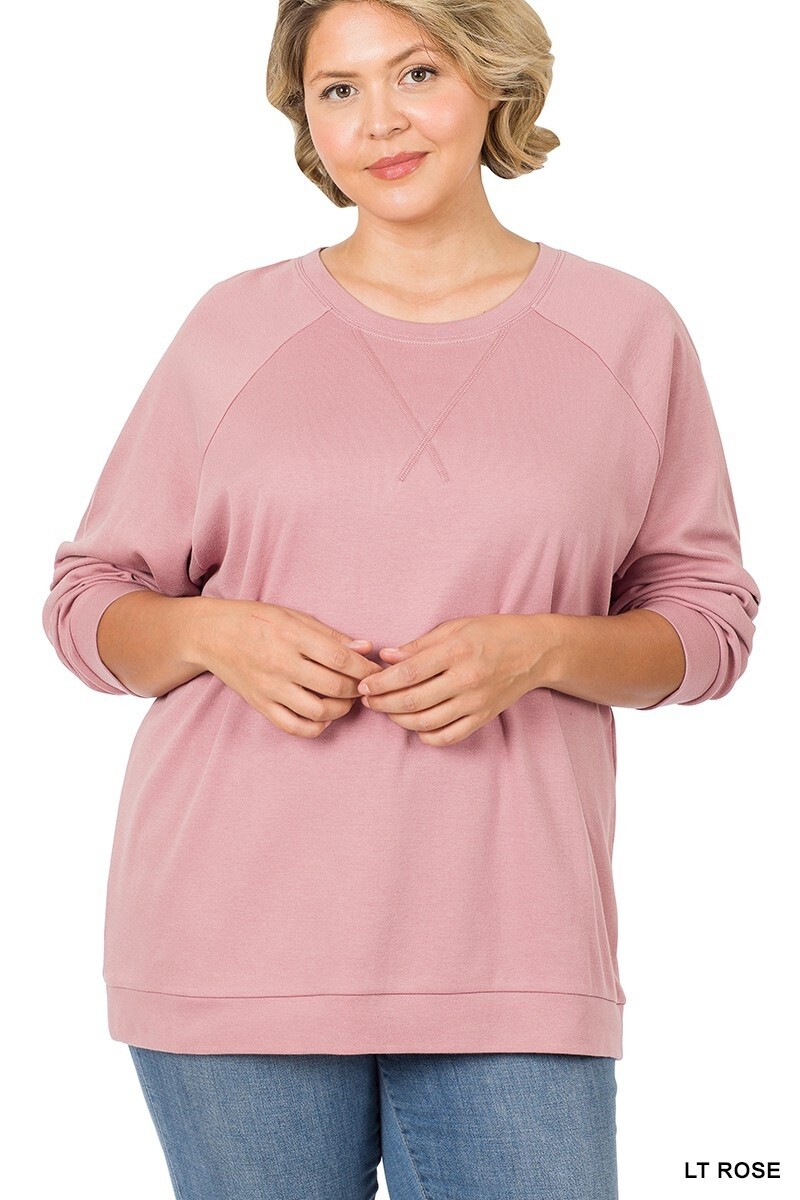 PLUS COTTON RAGLAN SLEEVE ROUND NECK PULLOVER