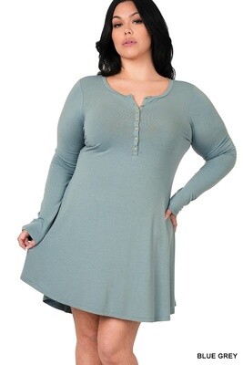 PLUS LONG SLEEVE BUTTON DOWN DRESS