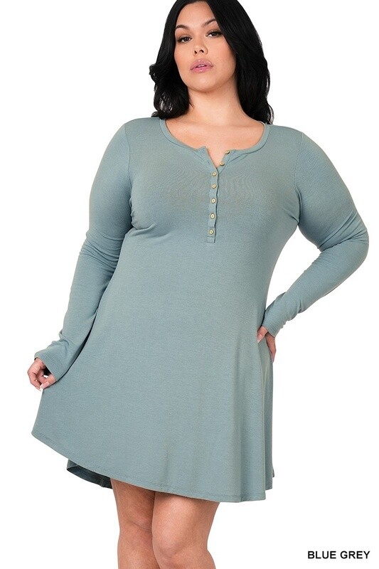 PLUS LONG SLEEVE BUTTON DOWN DRESS