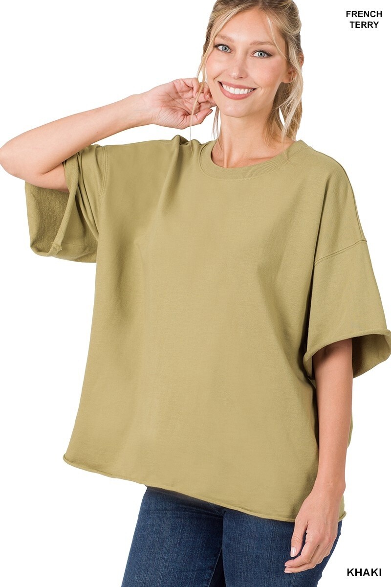 FRENCH TERRY DROP SHOULDER RAW EDGE TOP