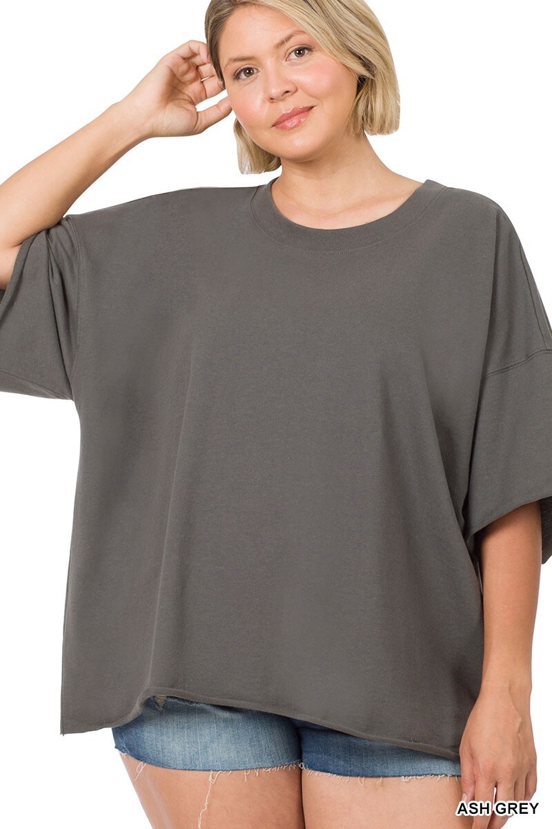 PLUS FRENCH TERRY DROP SHOULDER RAW EDGE TOP