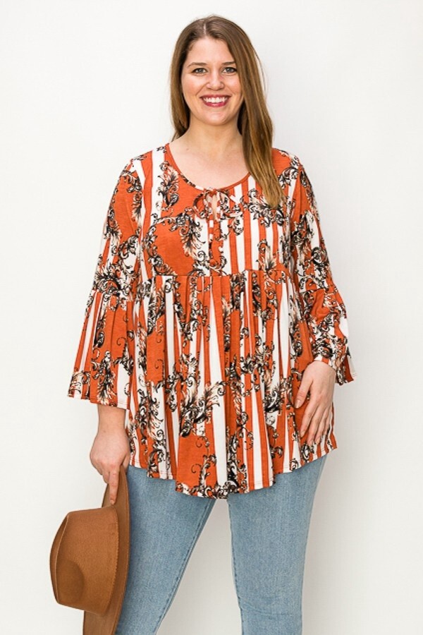 Plus 3/4 Sleeve Babydoll Top