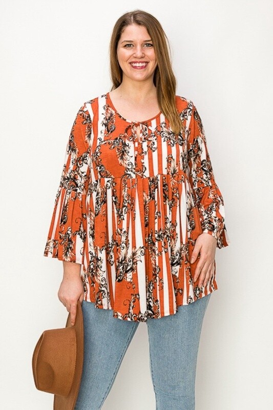 Plus 3/4 Sleeve Babydoll Top