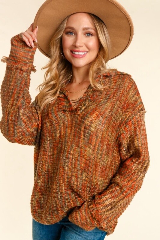 PLUS NOTCHED NECK WITH FRINGE OVERSIZED SWEATER