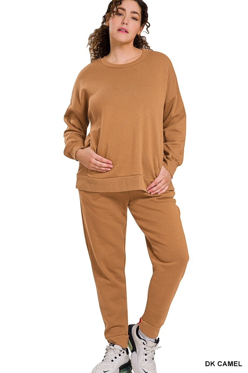 PLUS SWEATSHIRT &amp; SWEATPANTS SET, Size: 1X, Colour: DK Camel