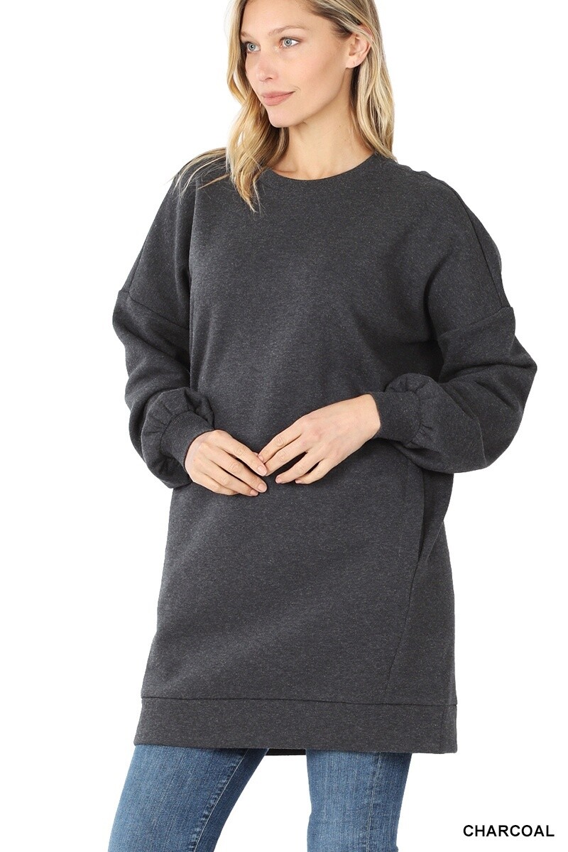OVERSIZED ROUND NECK LONGLINE SWEATSHIRTS, Size: Small, Colour: Charcoal
