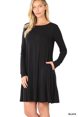 LONG SLEEVE FLARE DRESS WITH POCKETS