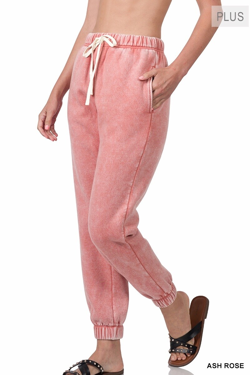 PLUS ACID WASH FLEECE SWEATPANTS, Size: 1X, Colour: Ash Rose