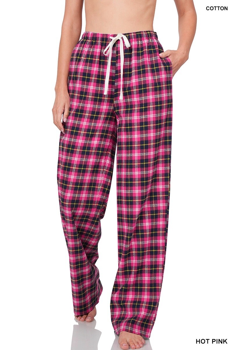 PLAID LOUNGE PANTS WITH POCKETS, Size: Small, Colour: Hot Pink