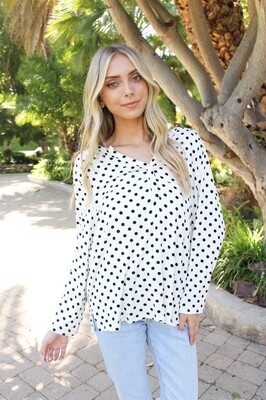 V Neck Button Detail Polka Dot Top