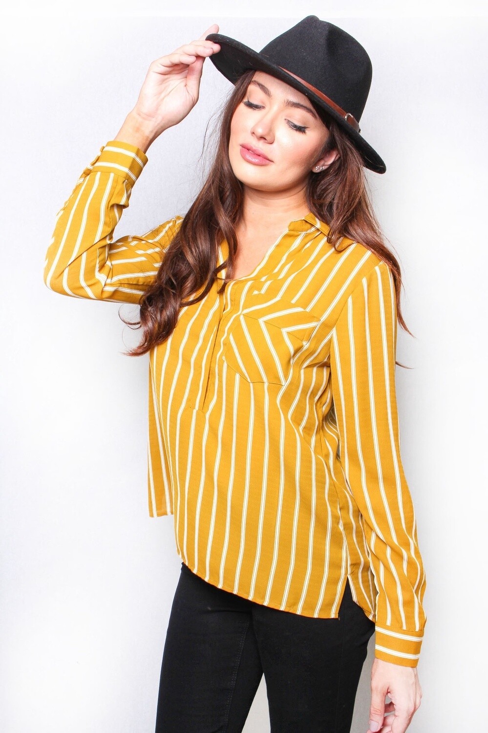 Long Sleeve Striped Pocket Top
