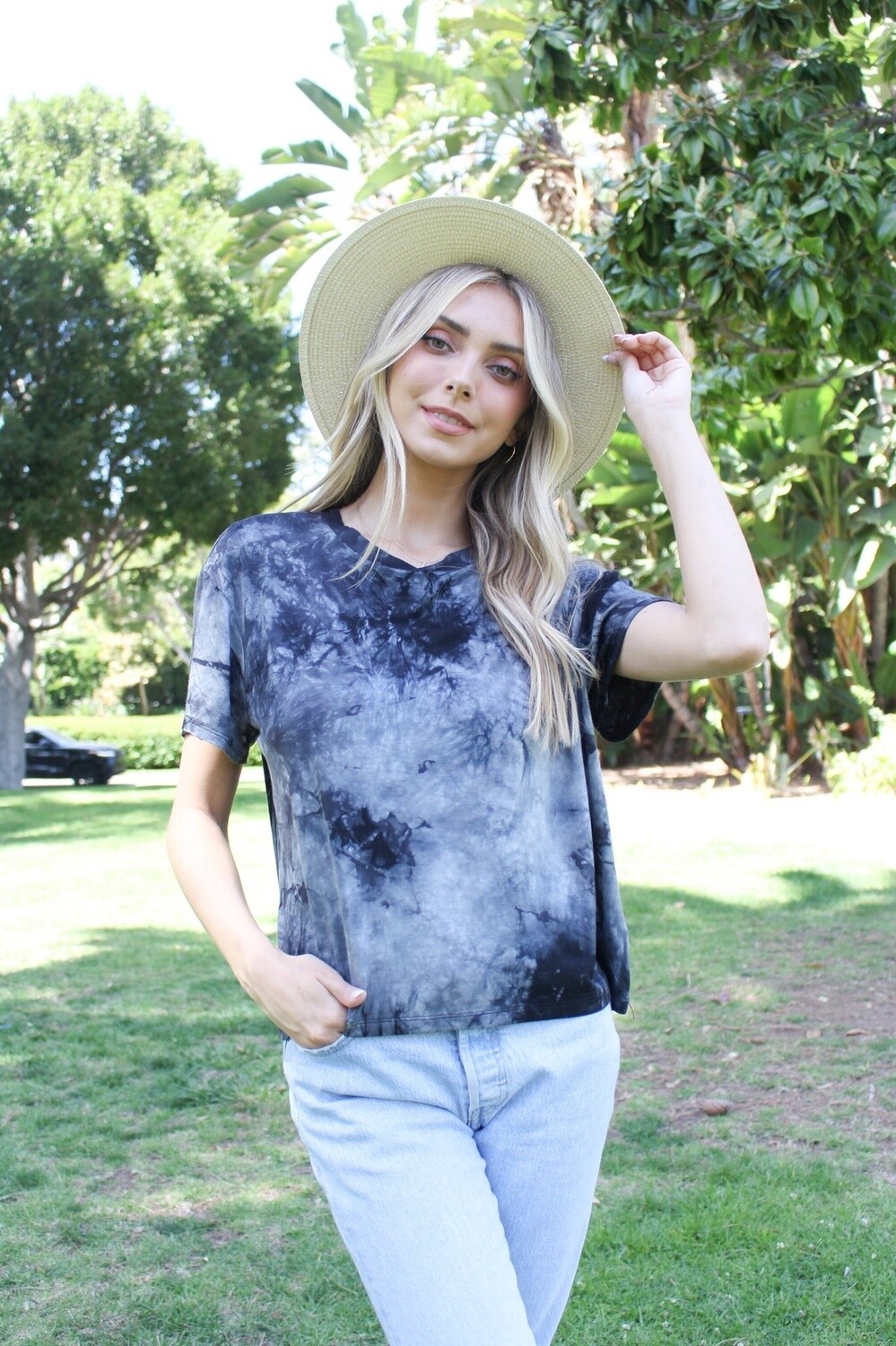 Short Sleeves Crew Neck Tie Dye Crop Tee