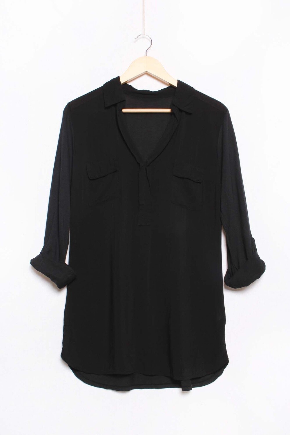 Long Sleeve Collared Double Pocket Top