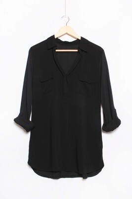 Long Sleeve Collared Double Pocket Top