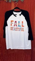 Black Leopard FALL BEAUTIFUL Graphic Raglan Long Sleeve Tee