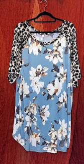 5X DUSTY BLUE FLOWER PRINT CONTRAST SLEEVES TUNIC TOP