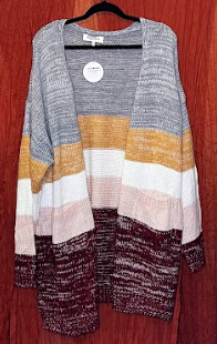 PLUS SIZE STRIPE PRINT CARDIGAN WITH POCKETS