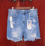 Distressed denim mom shorts