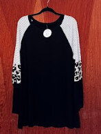 Black Striped and Leopard Color Block Sleeves Top