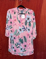 Pink Floral Roll Up Sleeve Blouse
