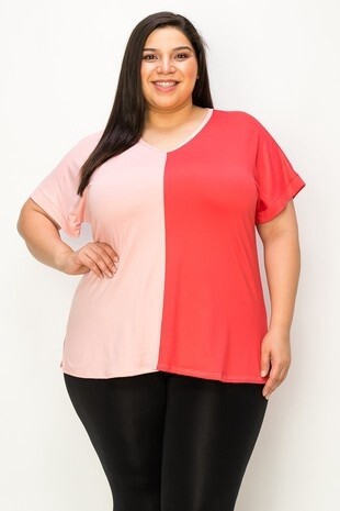 EXTRA PLUS SIZE V-NECK TWO TONE TUNIC TOP