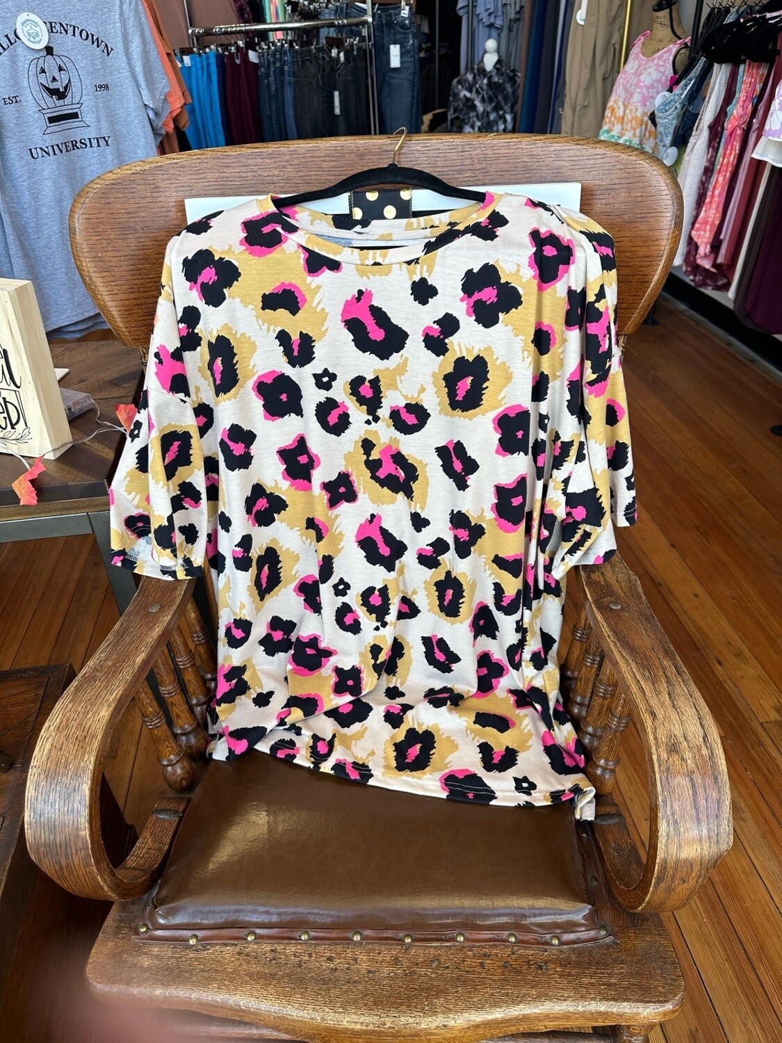 Brown boyfriend leopard print top