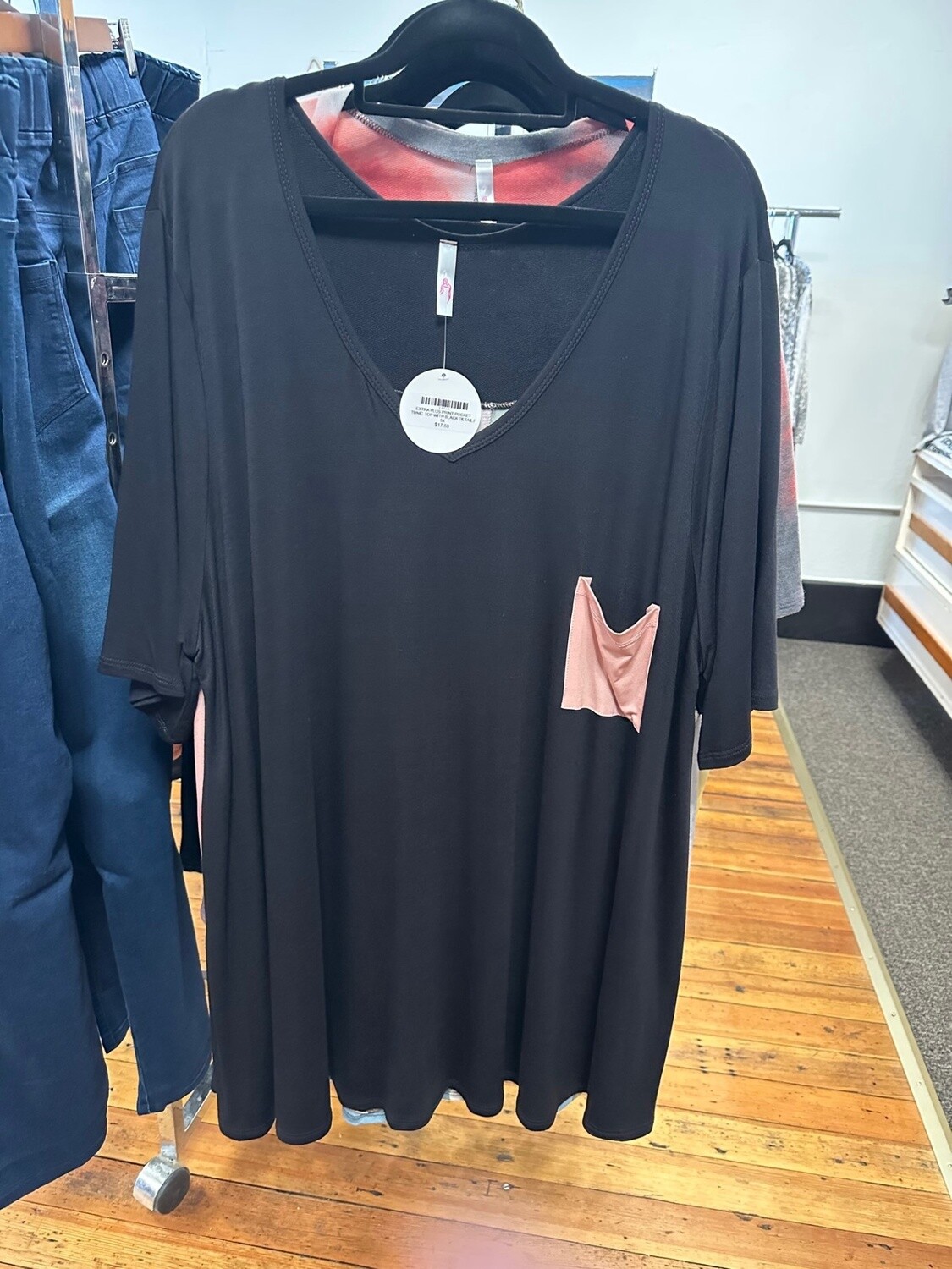 EXTRA PLUS PRINT POCKET TUNIC TOP WITH BACK DETAIL